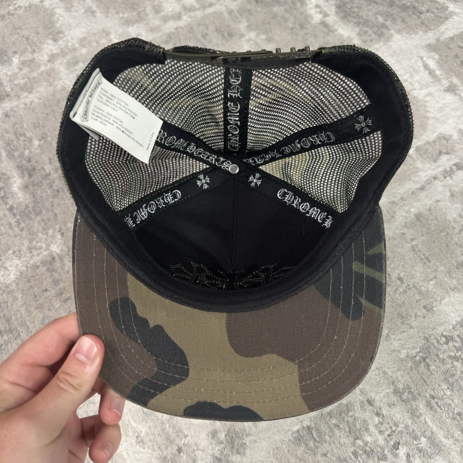 Chrome Hearts Camo Triple Cross Patch Cemetery Trucker Hat