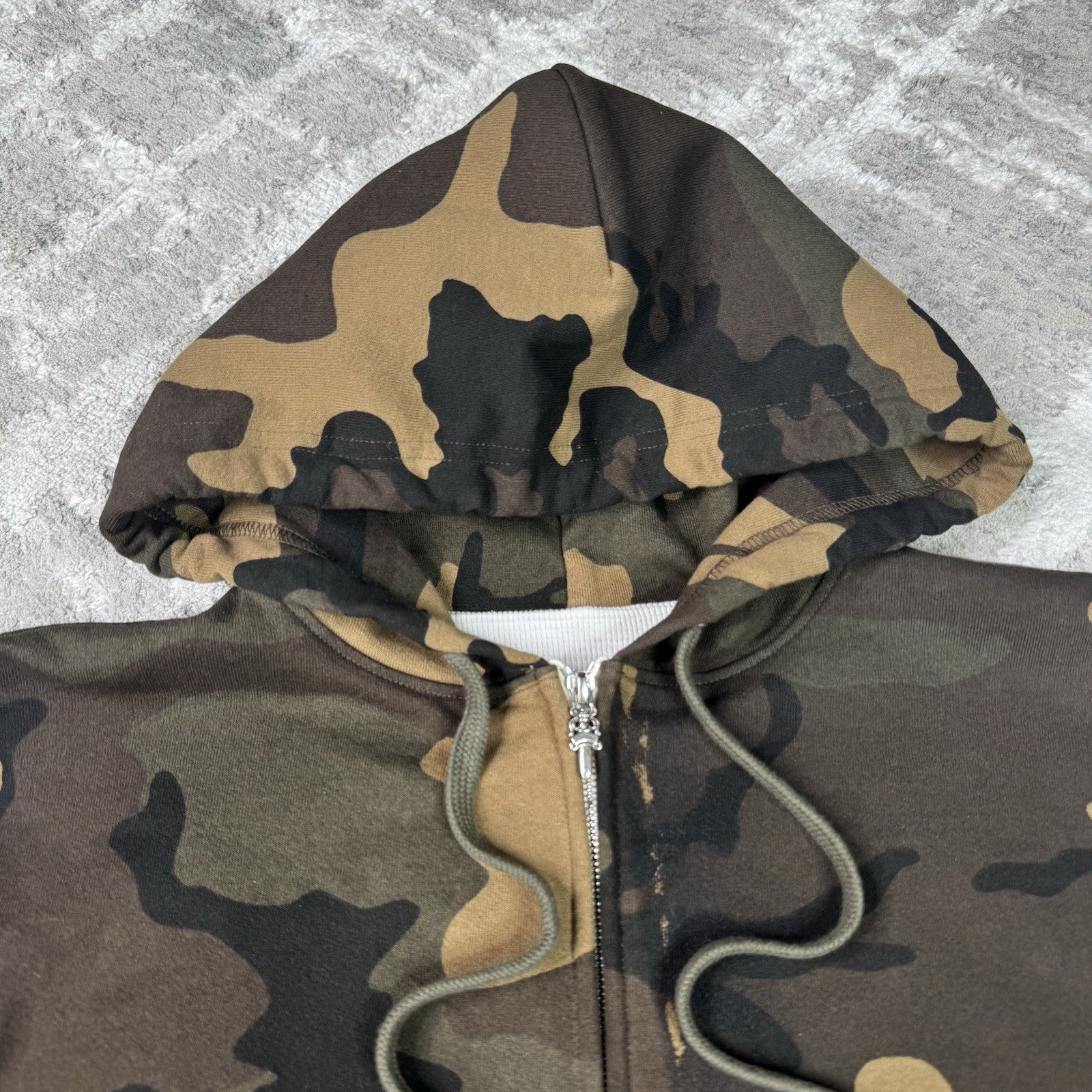 Chrome Hearts Leather Spellout Horseshoe Floral Sleeve Thermal Zip Up Hoodie 