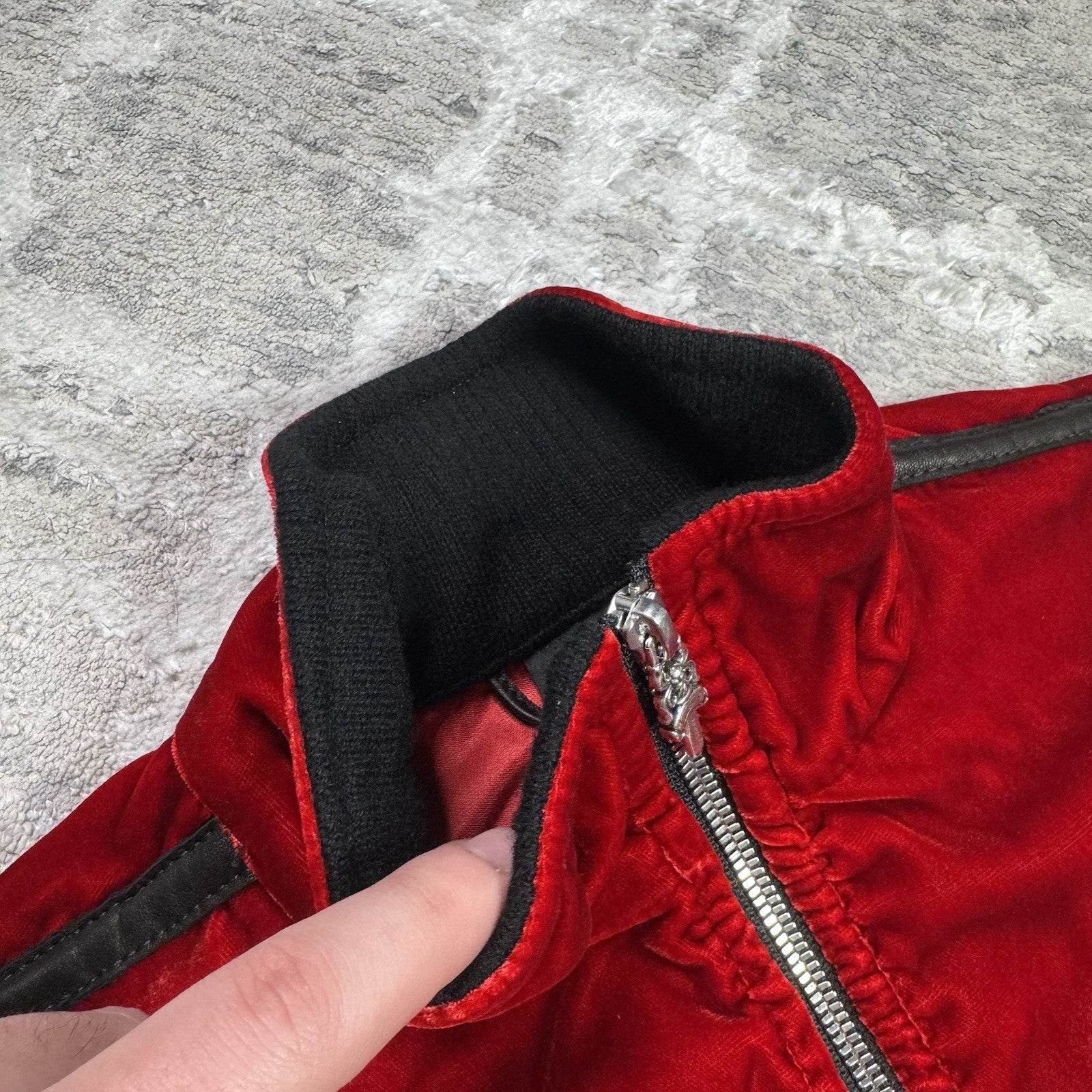 Chrome Hearts Velour Leather Zip Up Track Jacket 