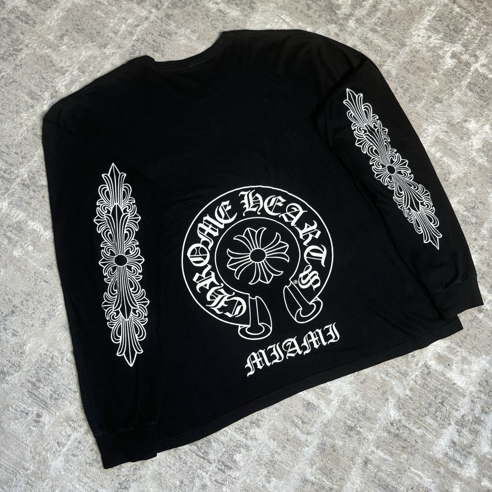 Chrome Hearts Miami Exclusive Floral Sleeve Horseshoe Tee Shirt 