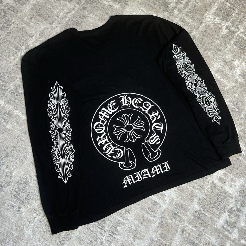 Chrome Hearts Miami Exclusive Floral Sleeve Horseshoe Tee Shirt 