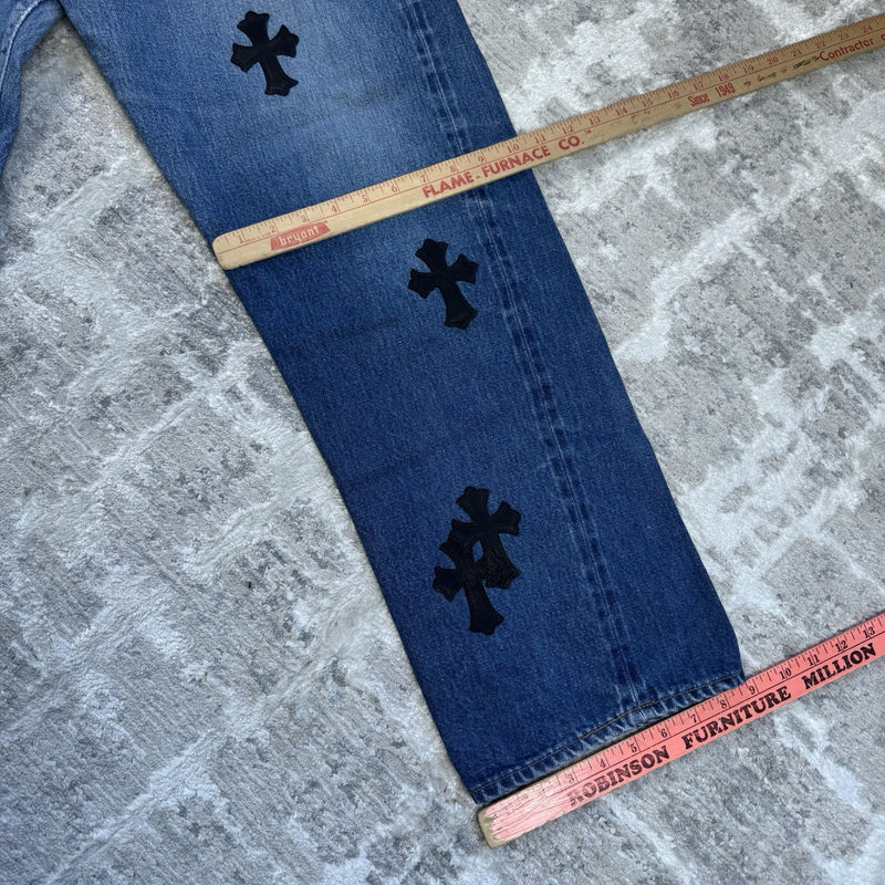 Chrome Hearts Levi 501 Leather Patch Cross Denim Jeans 
