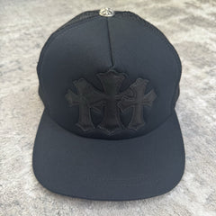 Chrome Hearts Leather Triple Cross Patch Trucker Hat 