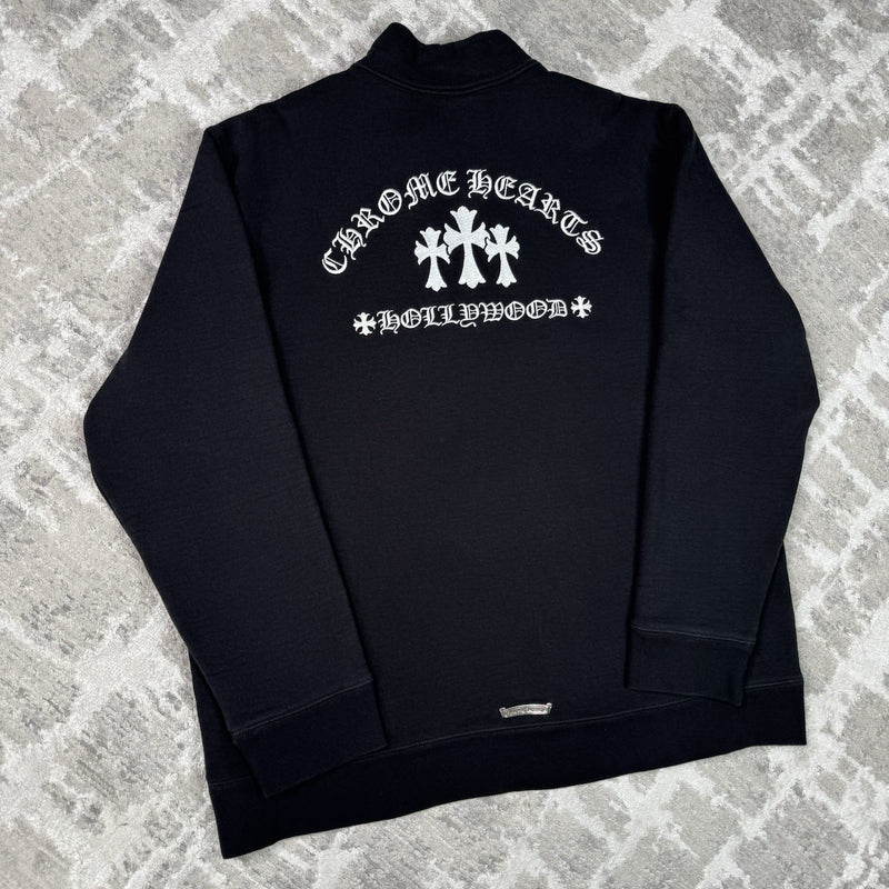 Chrome Hearts King Taco Triple Cross Embroidered Quarter Zip Up Pullover 