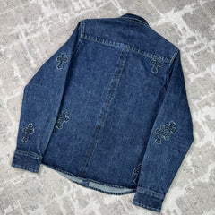 Chrome Hearts Cutout Cross Patch Denim Button Up Shirt 