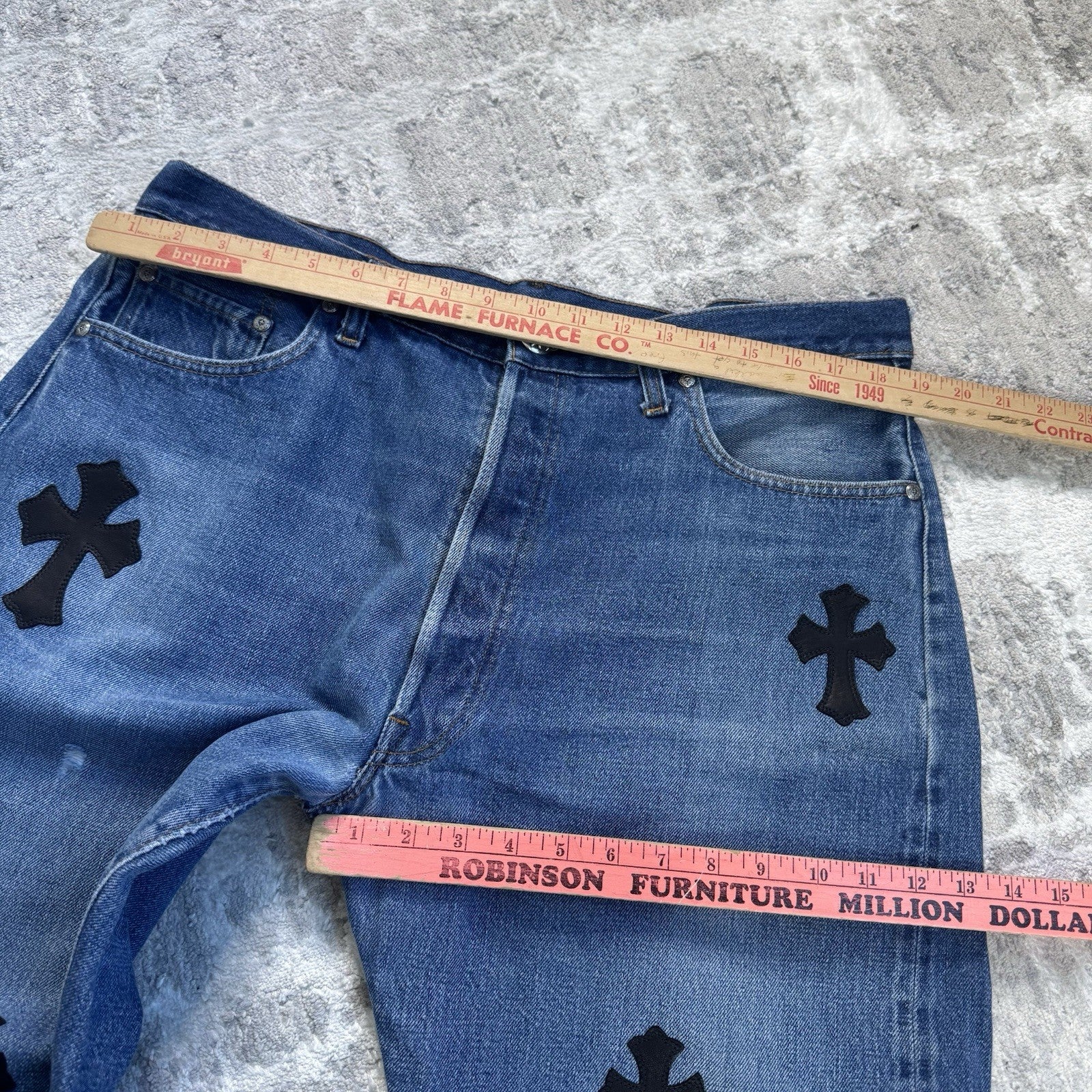 Chrome Hearts Levi 501 Leather Patch Cross Denim Jeans 
