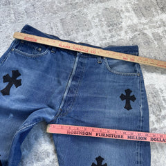 Chrome Hearts Levi 501 Leather Patch Cross Denim Jeans 