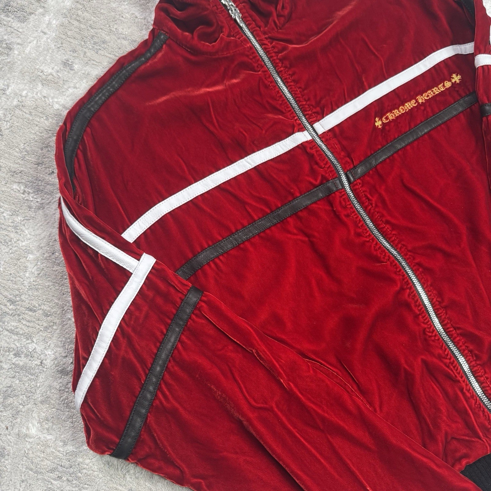 Chrome Hearts Velour Leather Zip Up Track Jacket 