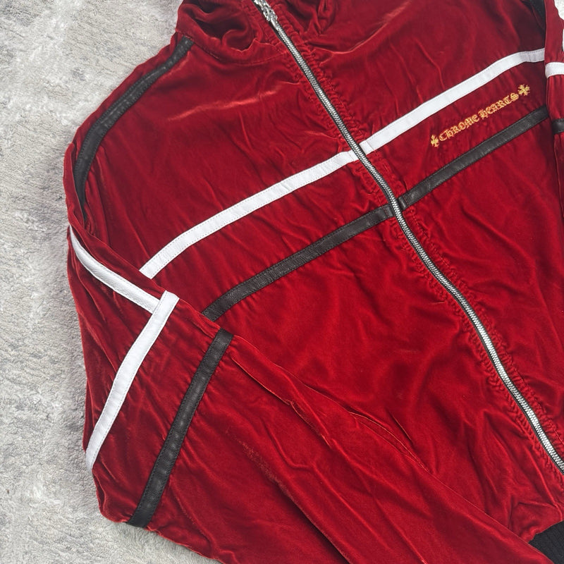Chrome Hearts Velour Leather Zip Up Track Jacket 