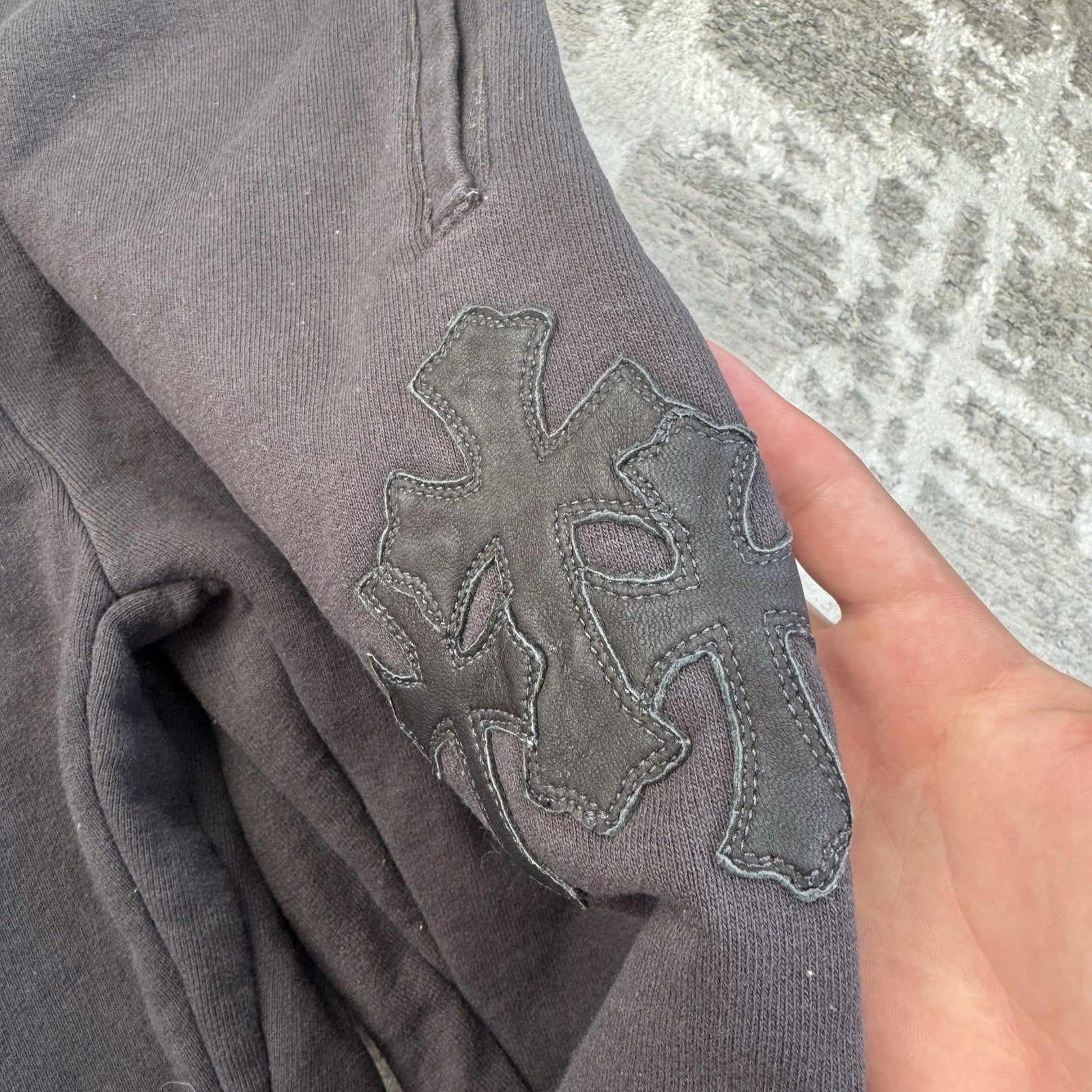 Chrome Hearts Paperjam Leather Triple Cross Patch Sweatpants 