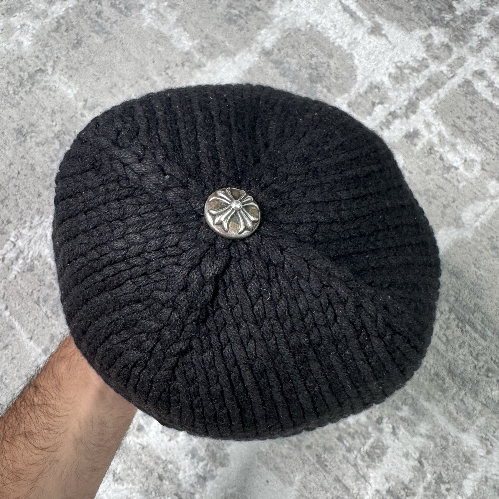 Chrome Hearts Cashmere Leather Patch Cross Beanie Hat 