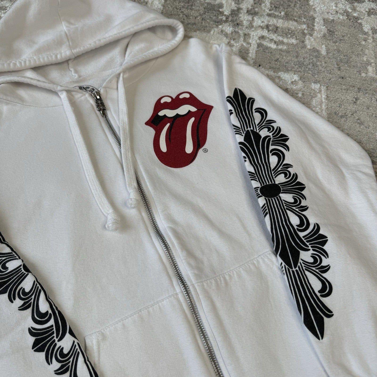 Chrome Hearts Rolling Stones Floral Horseshoe Zip Up Hoodie 