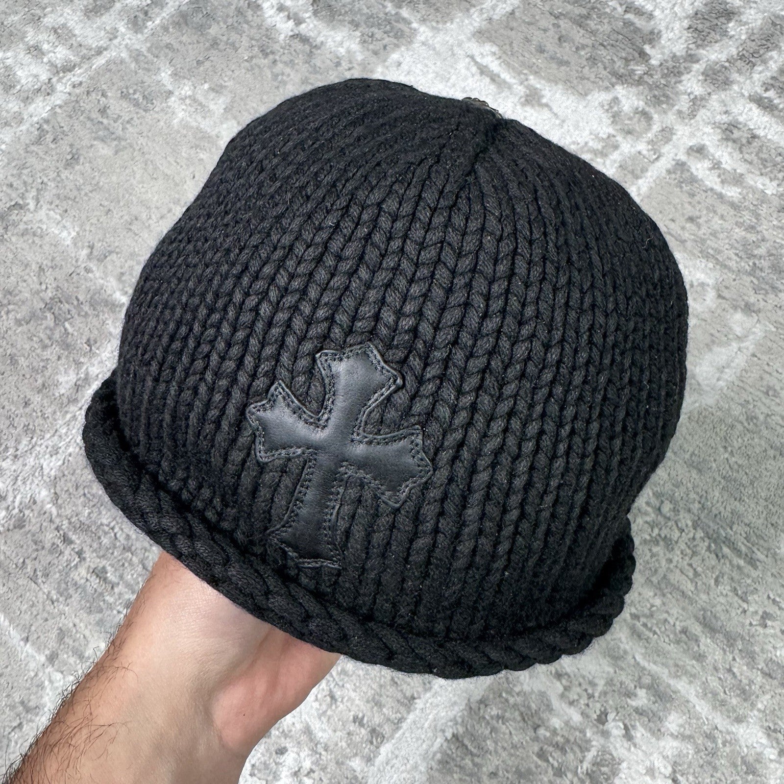 Chrome Hearts Cashmere Leather Patch Cross Beanie Hat 