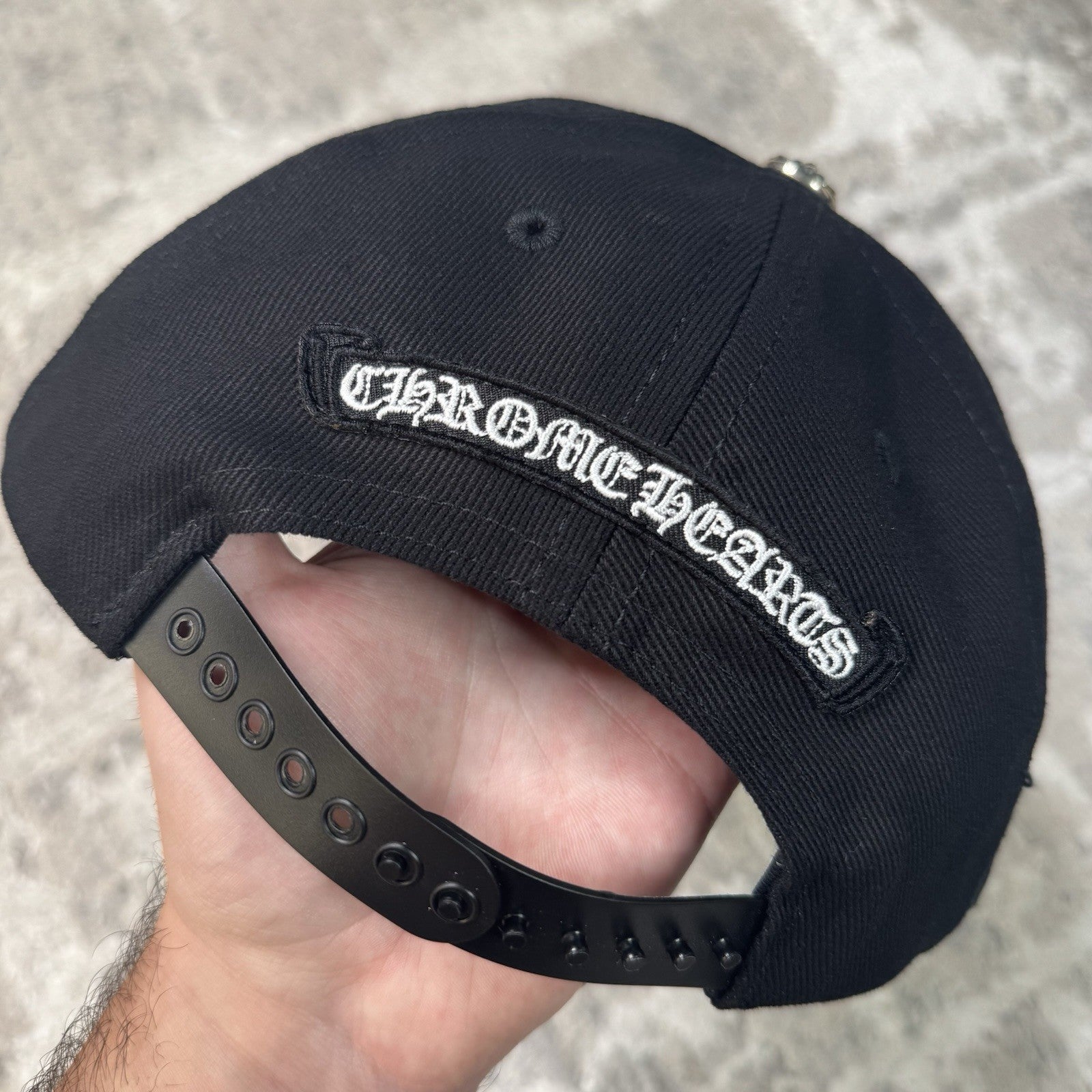 Chrome Hearts Waxed Denim Dagger Logo Baseball Hat