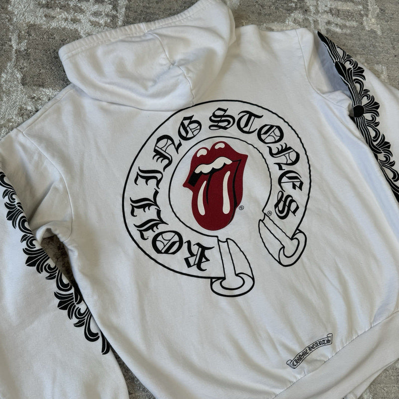 Chrome Hearts Rolling Stones Floral Horseshoe Zip Up Hoodie 