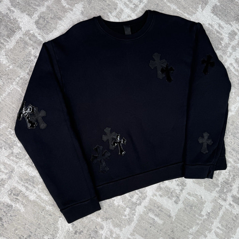 Chrome Hearts Leather Multi Cross Patch Pullover Crewneck Sweatshirt 