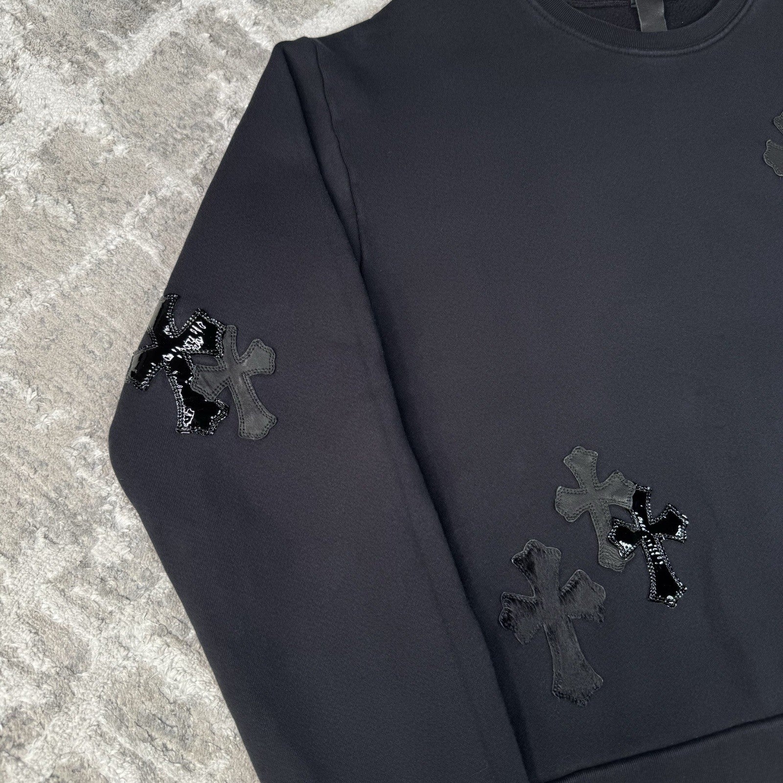 Chrome Hearts Leather Multi Cross Patch Pullover Crewneck Sweatshirt 