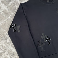 Chrome Hearts Leather Multi Cross Patch Pullover Crewneck Sweatshirt 