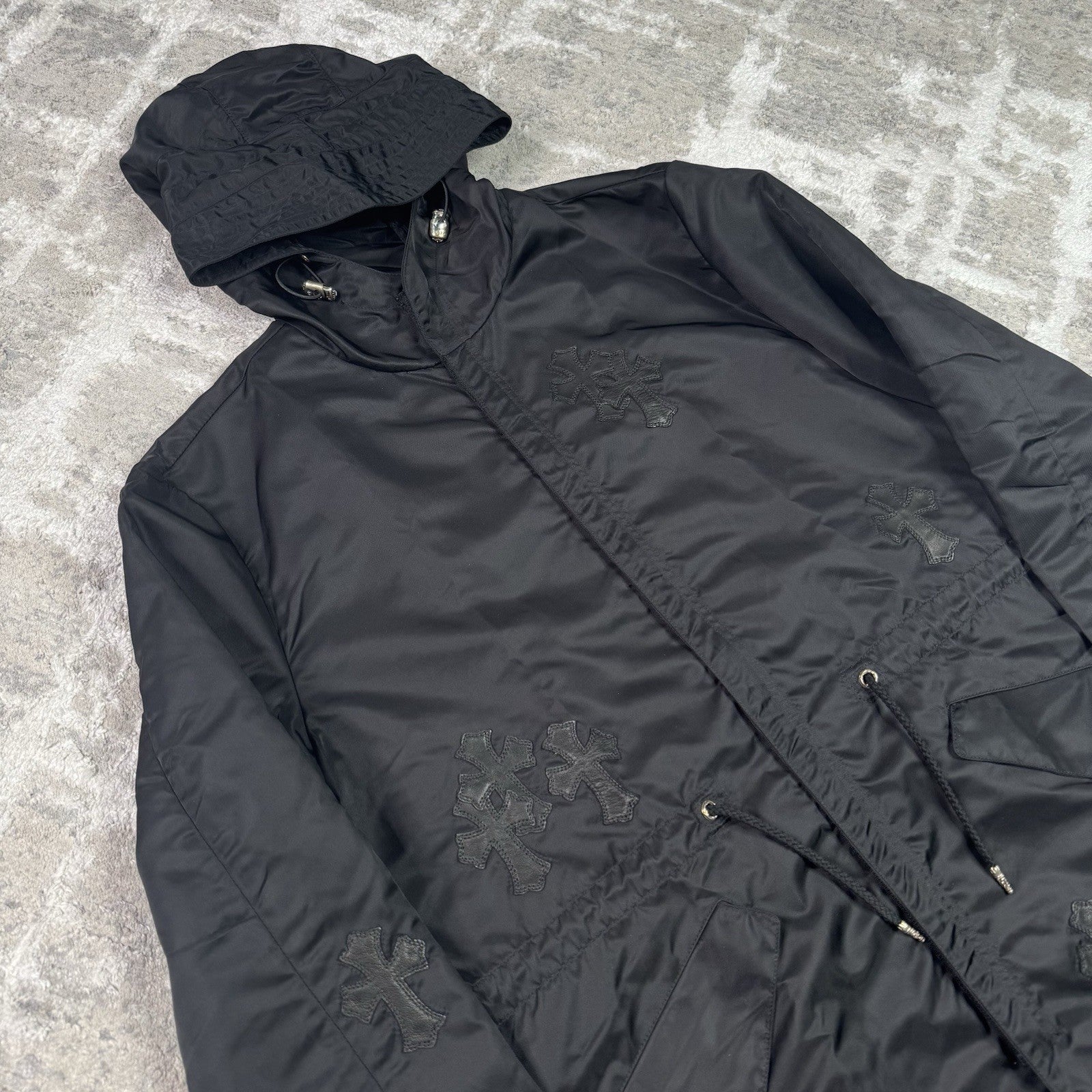 Chrome Hearts Cross Patch Nylon Fishtail Zip Up Parka Jacket 