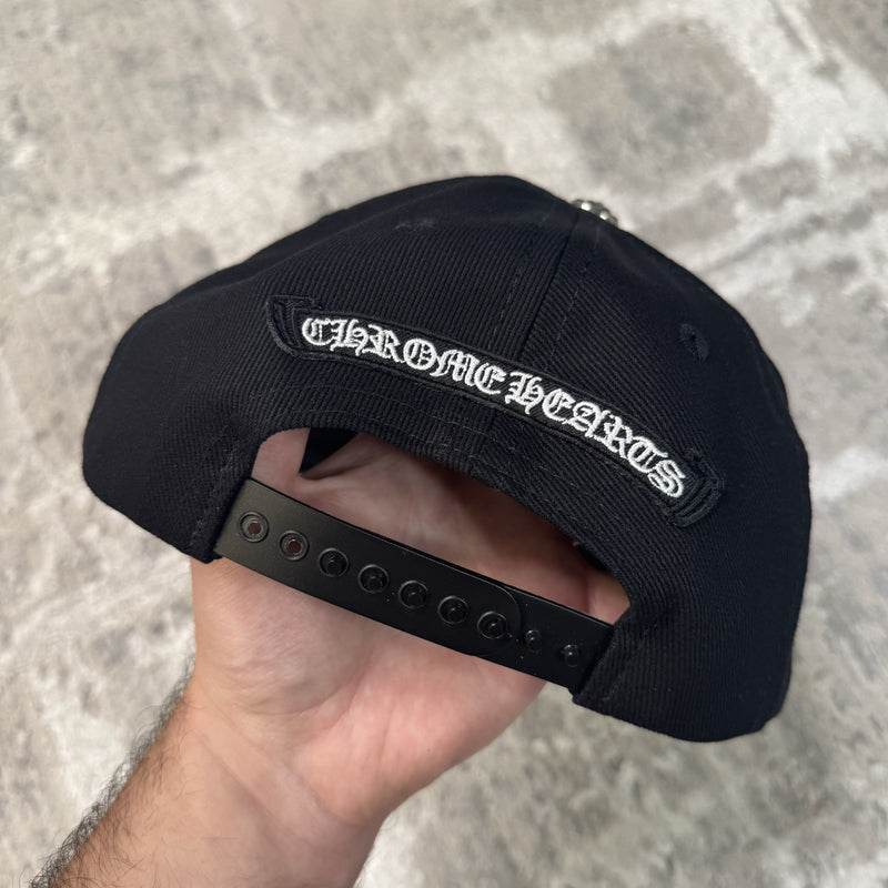 Chrome Hearts Waxed Denim Vertical Logo Baseball Hat 