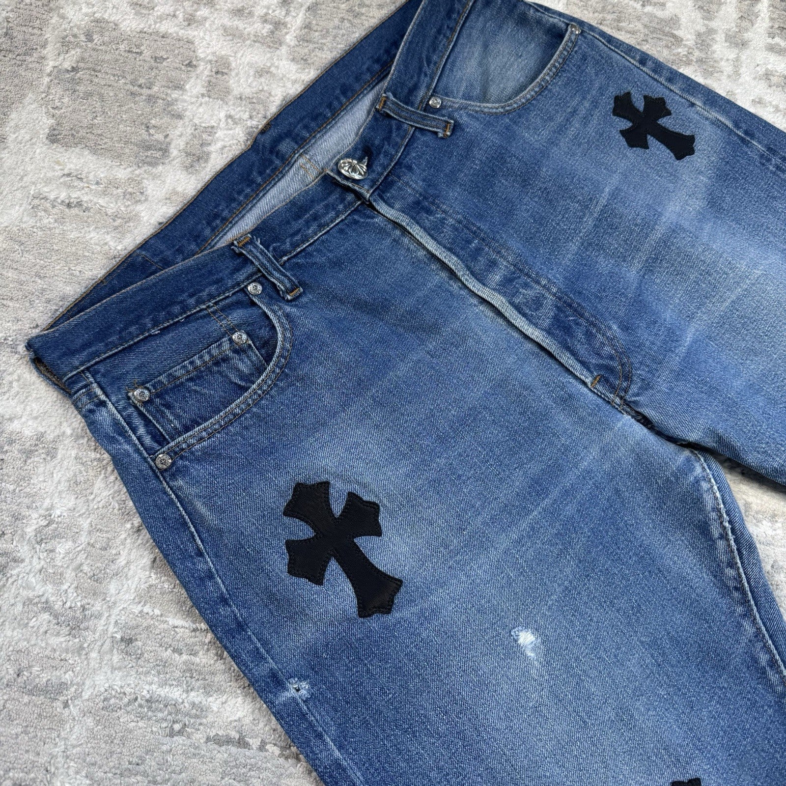 Chrome Hearts Levi 501 Leather Patch Cross Denim Jeans 