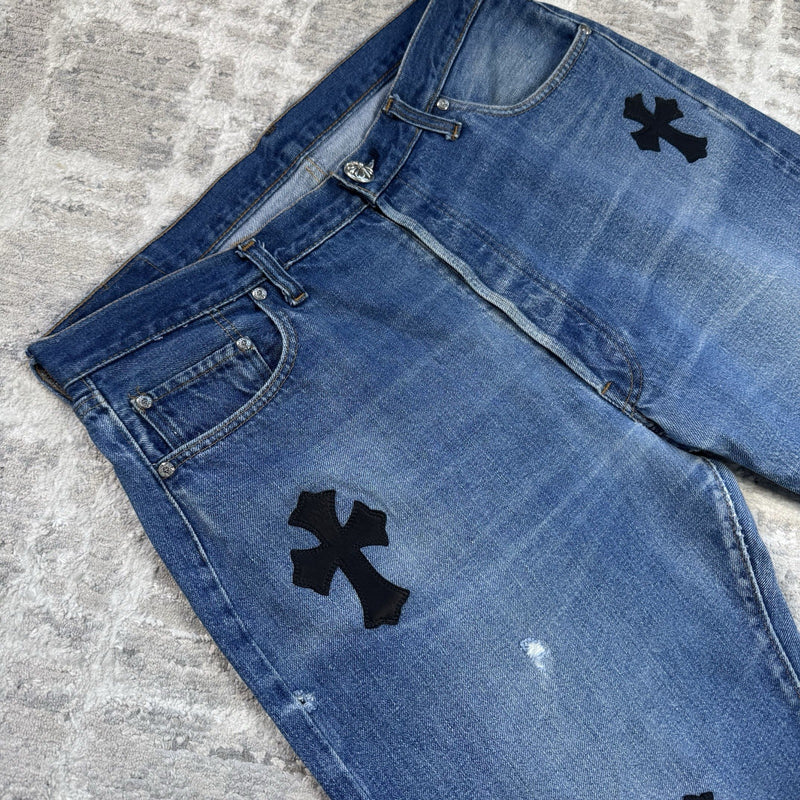 Chrome Hearts Levi 501 Leather Patch Cross Denim Jeans 