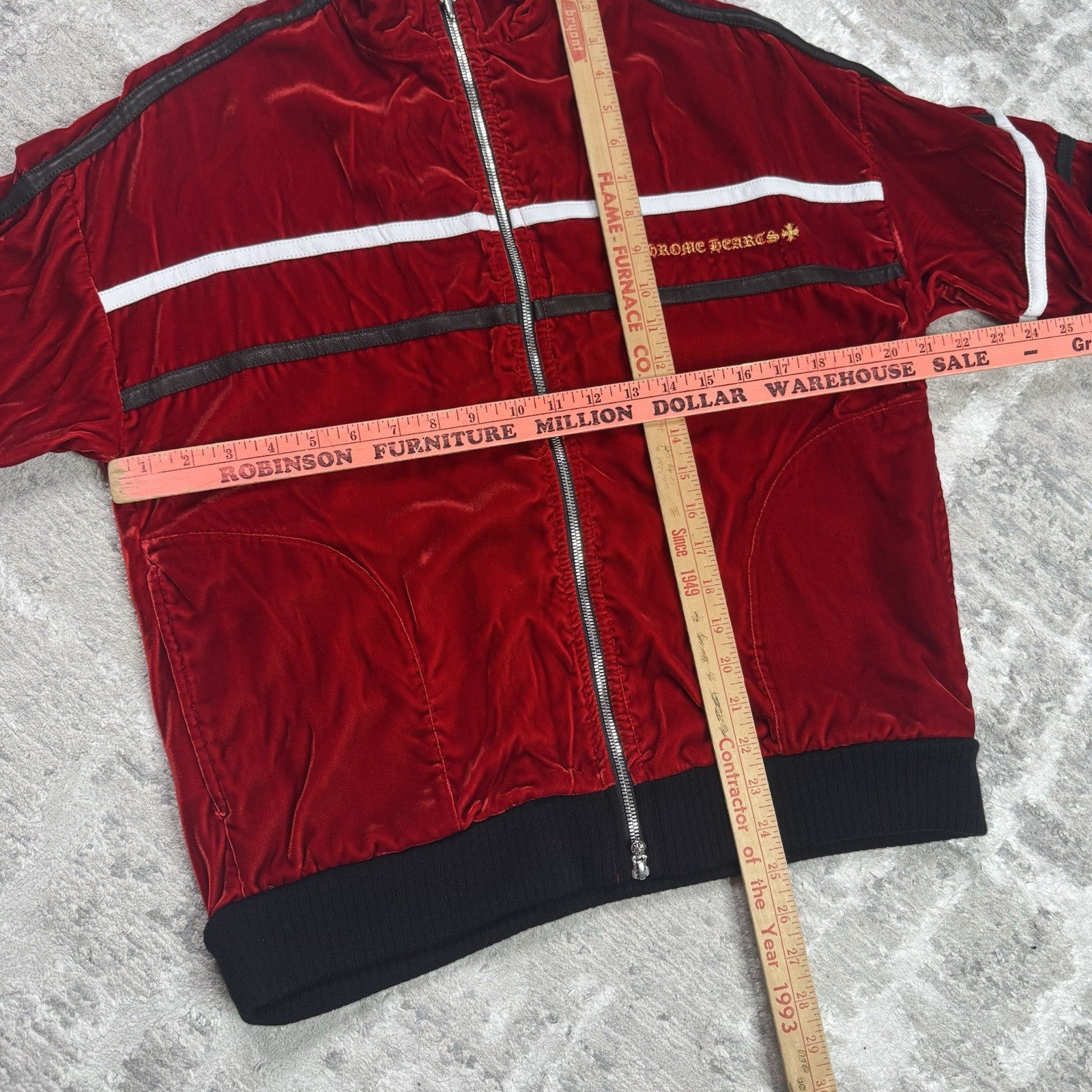 Chrome Hearts Velour Leather Zip Up Track Jacket 