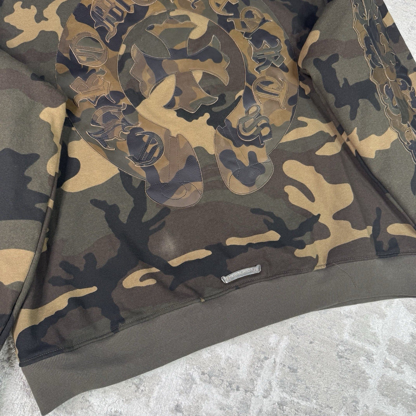 Chrome Hearts Leather Spellout Horseshoe Floral Sleeve Thermal Zip Up Hoodie 