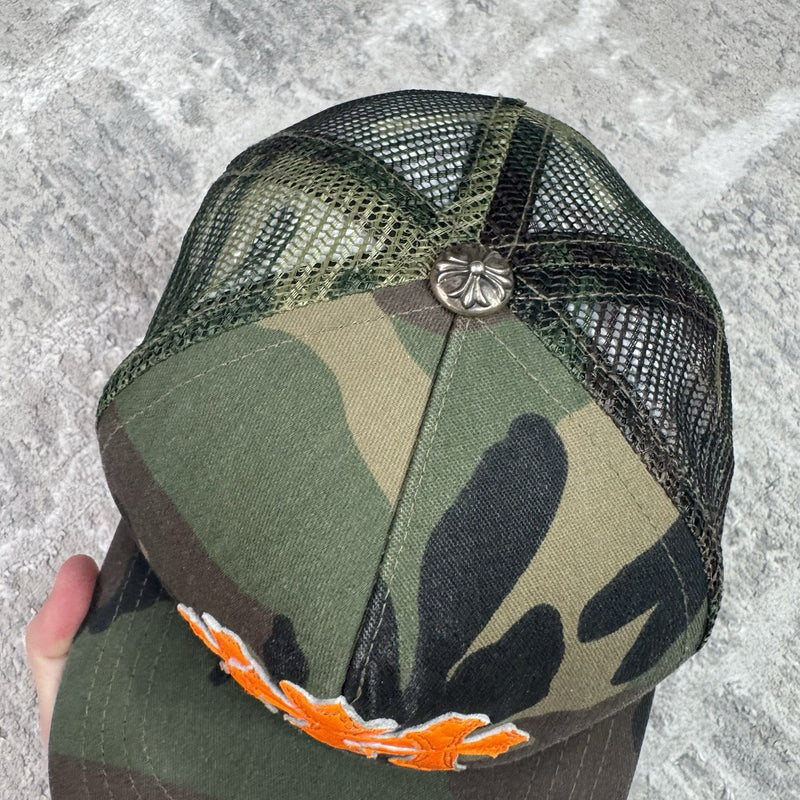 Chrome Hearts Camo Triple Cross Patch Cemetery Trucker Hat