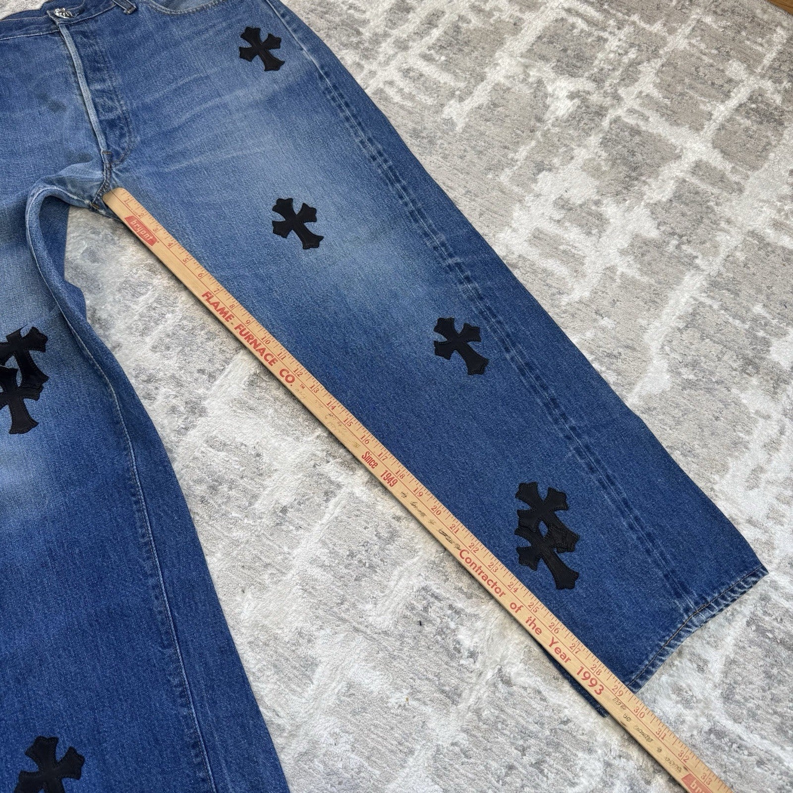 Chrome Hearts Levi 501 Leather Patch Cross Denim Jeans 