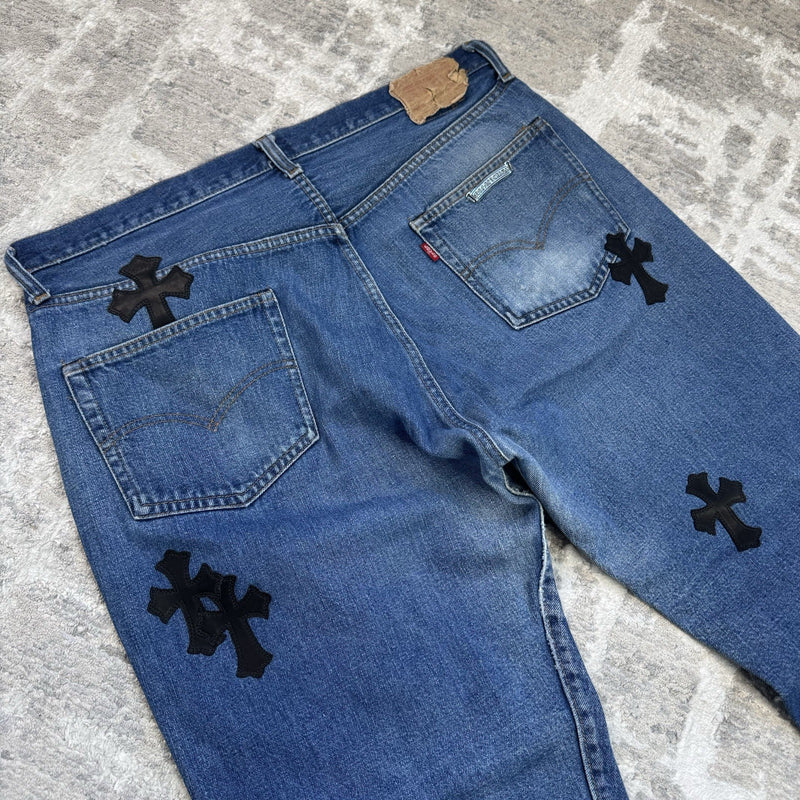 Chrome Hearts Levi 501 Leather Patch Cross Denim Jeans 