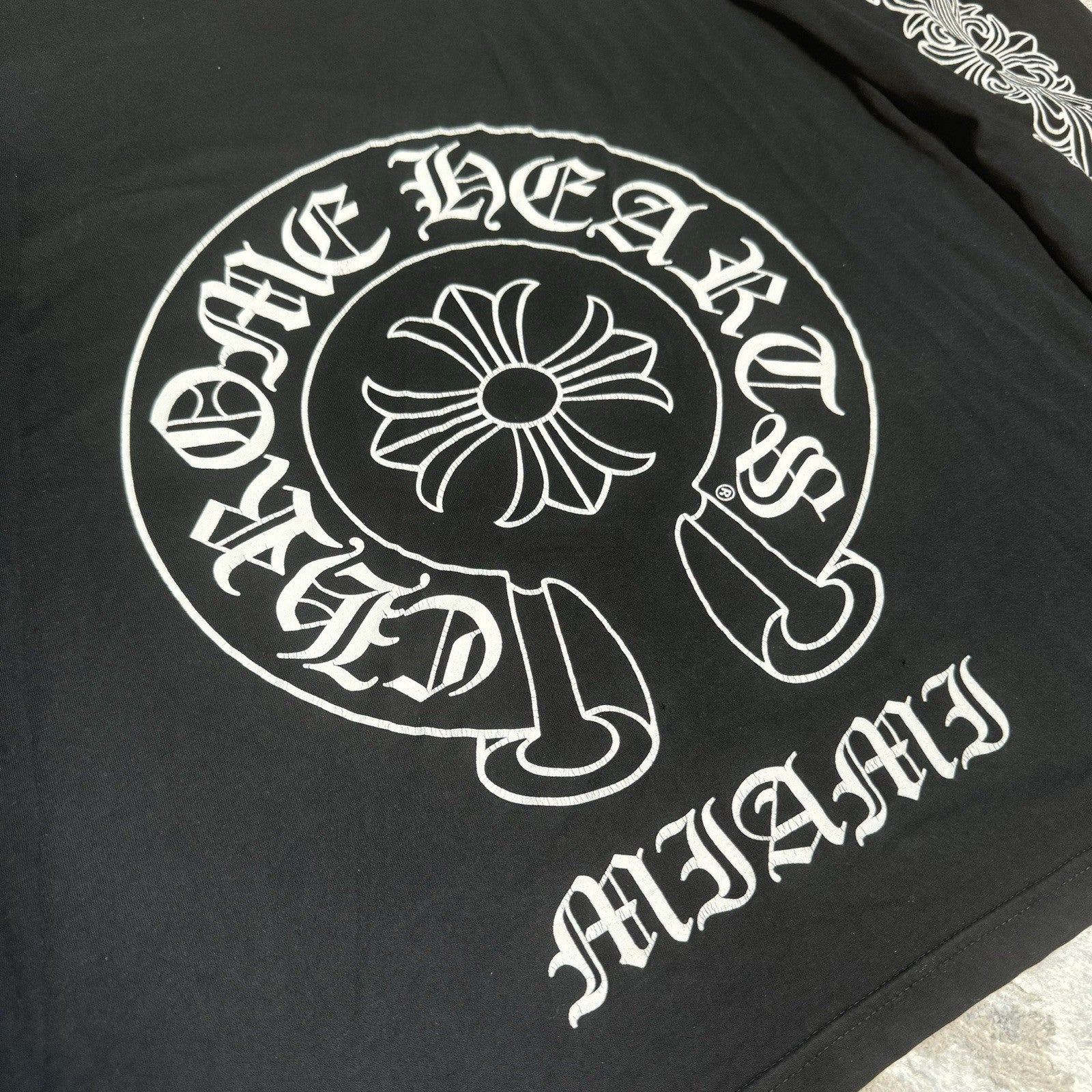 Chrome Hearts Miami Exclusive Floral Sleeve Horseshoe Tee Shirt 