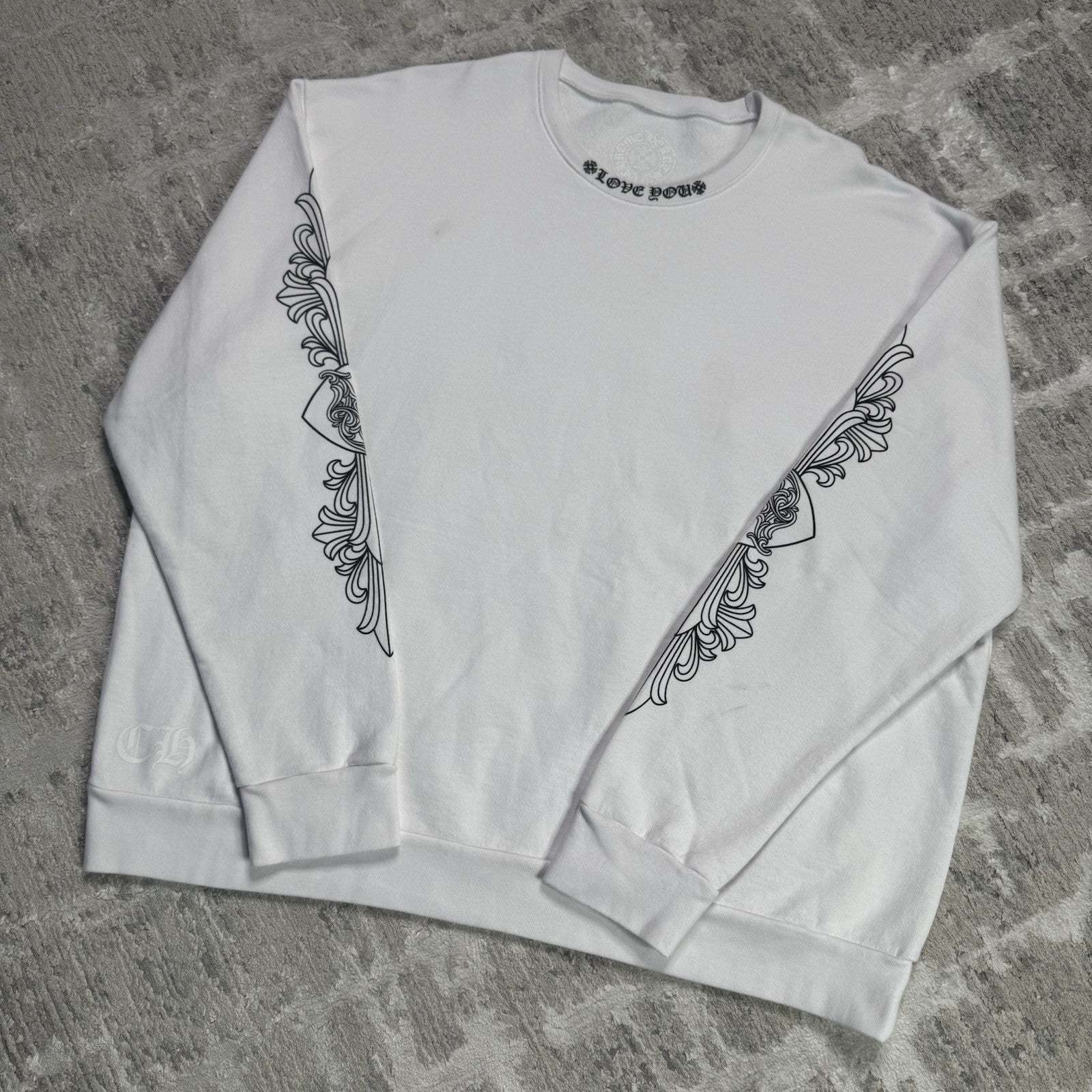 Chrome Hearts Love You Floral Heart Sleeve Pullover Crewneck 