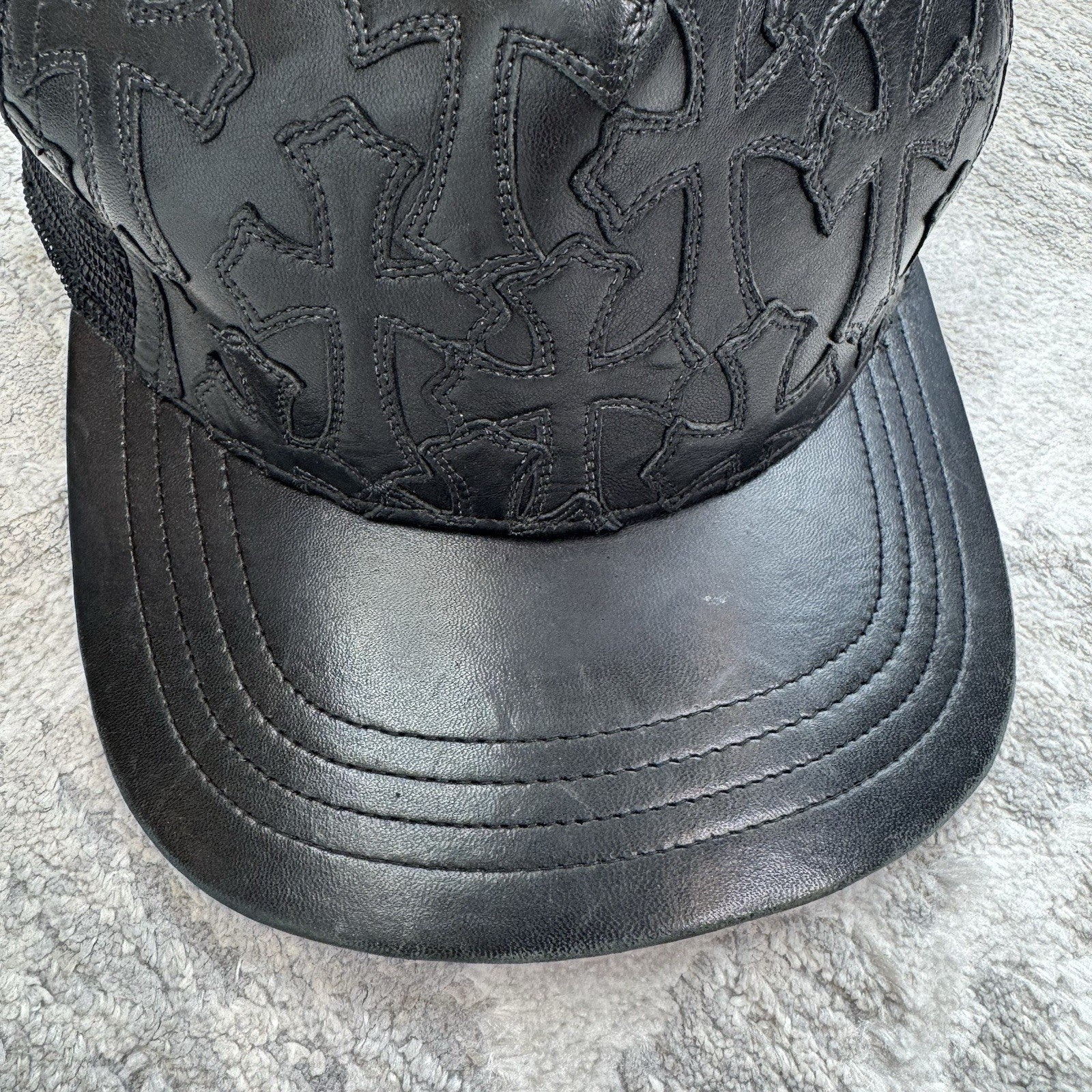 Chrome Hearts Cemetery Leather Cross Patch Trucker Hat