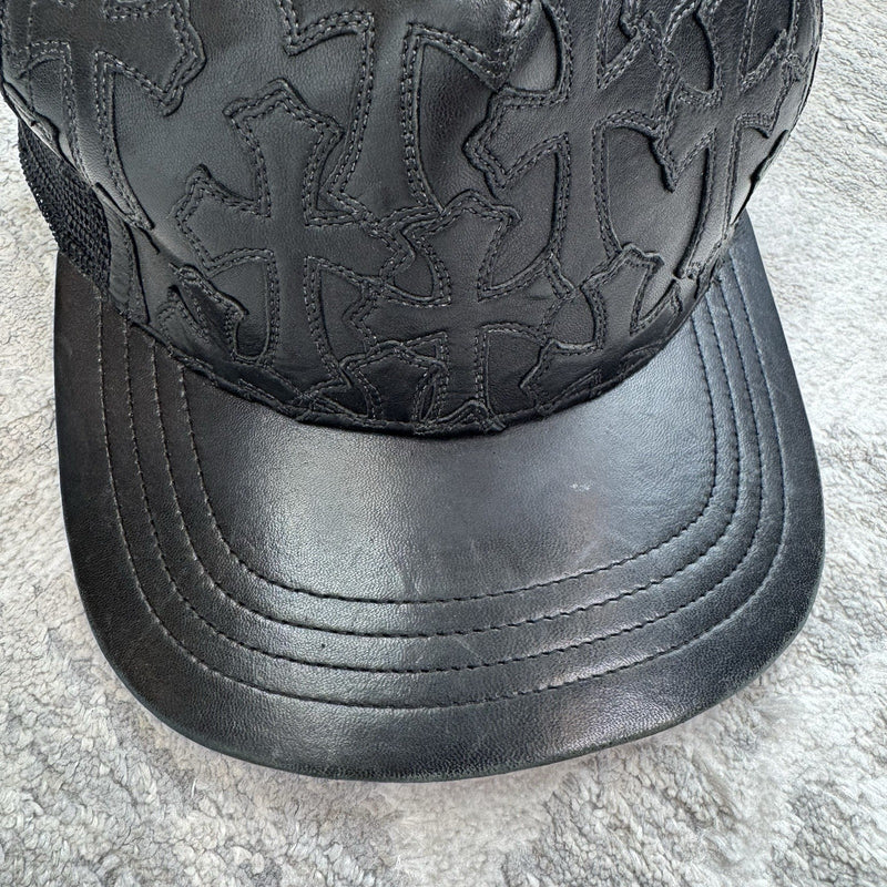 Chrome Hearts Cemetery Leather Cross Patch Trucker Hat