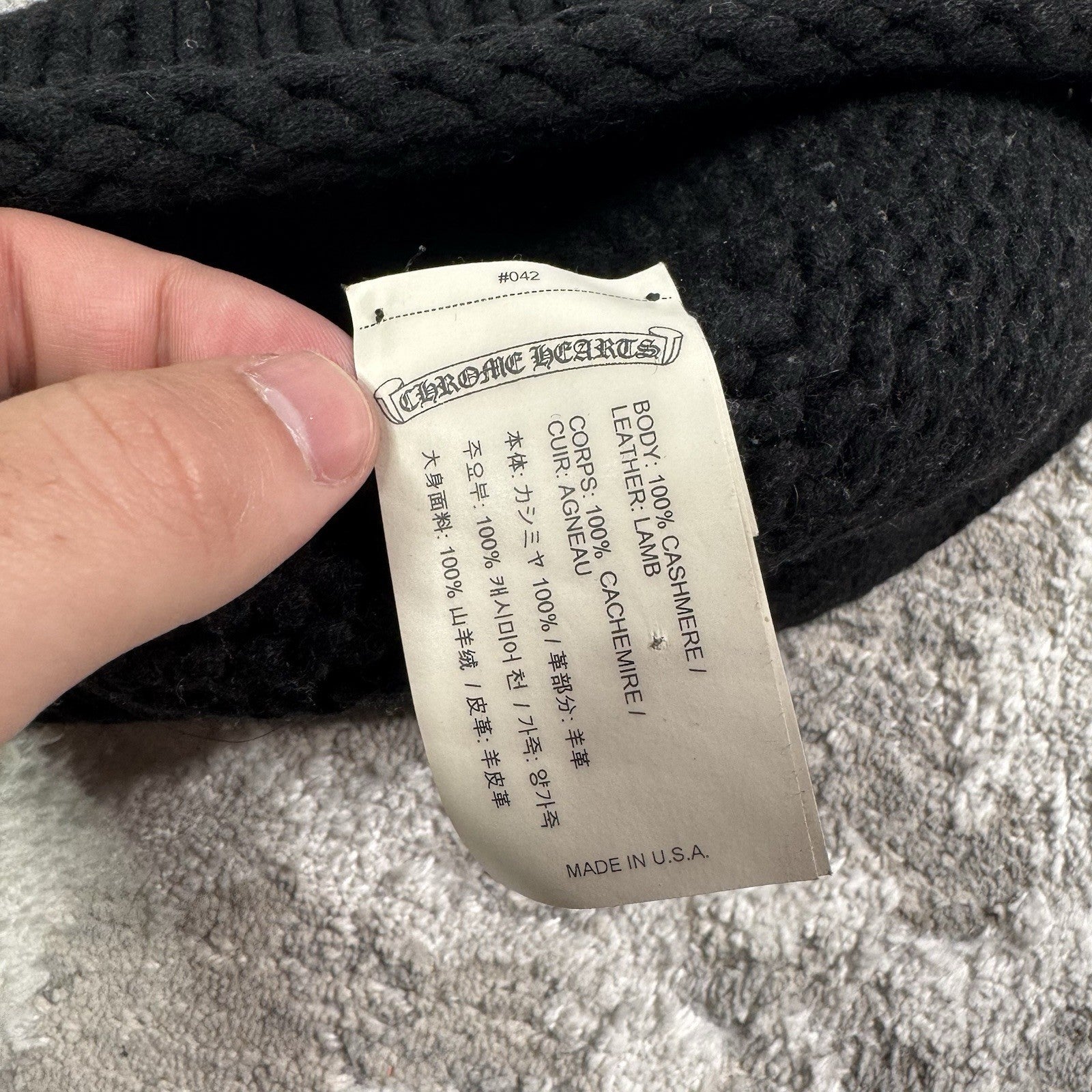 Chrome Hearts Cashmere Leather Patch Cross Beanie Hat 