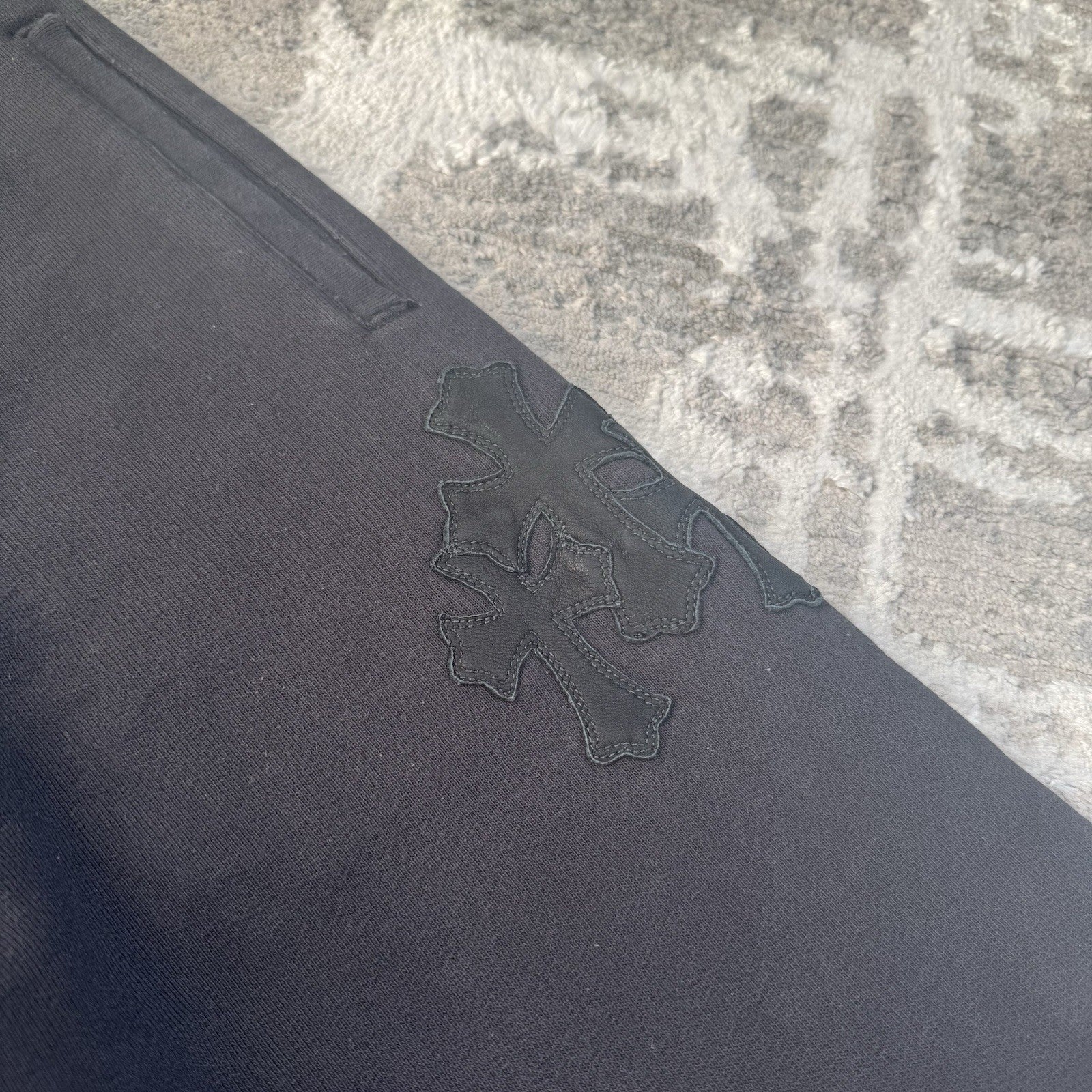 Chrome Hearts Paperjam Leather Triple Cross Patch Sweatpants 