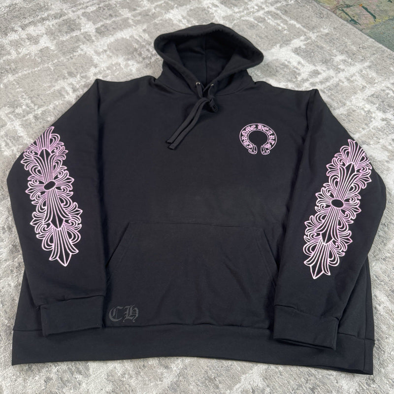 Chrome Hearts Friends And Family Pink Glitter Floral Pullover Hoodie