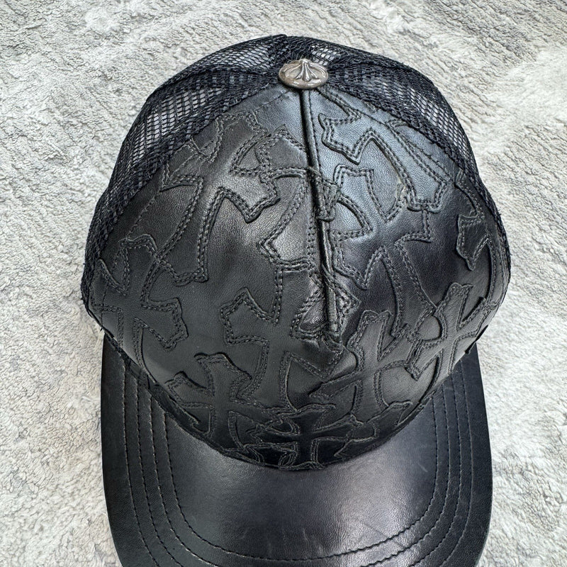 Chrome Hearts Cemetery Leather Cross Patch Trucker Hat