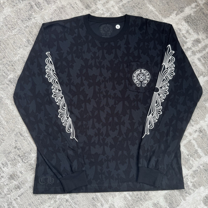 Chrome Hearts Cemetery Cross Monogram Print Long Sleeve Tee Shirt 