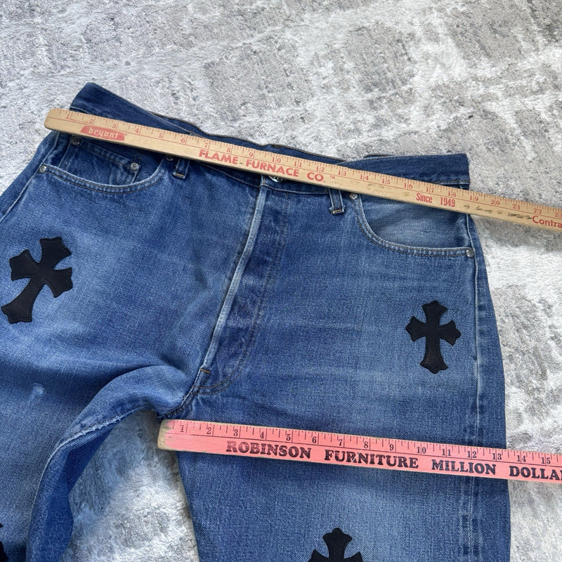 Chrome Hearts Levi 501 Leather Patch Cross Denim Jeans 