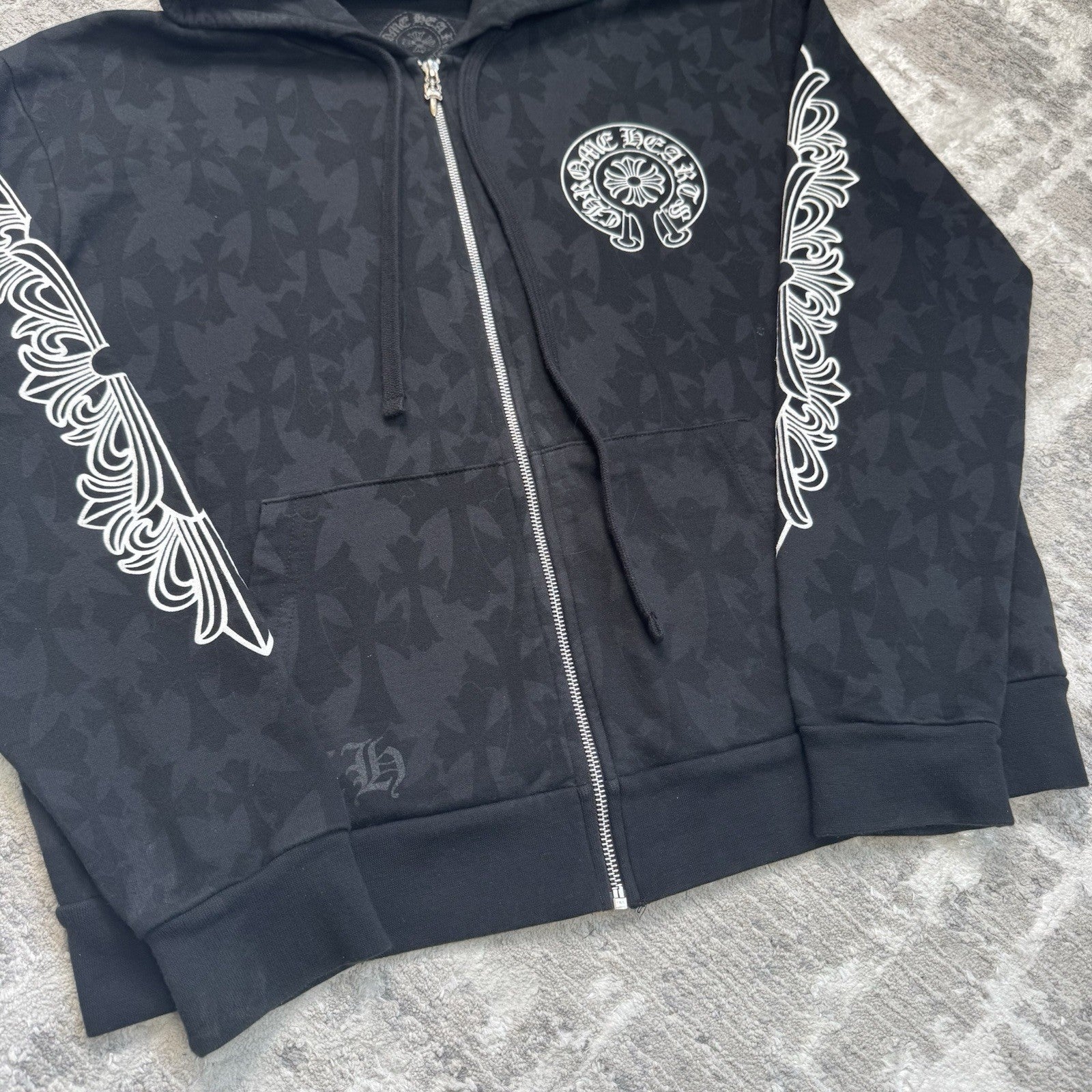Chrome Hearts Cemetery Cross Monogram Zip Up Hoodie 