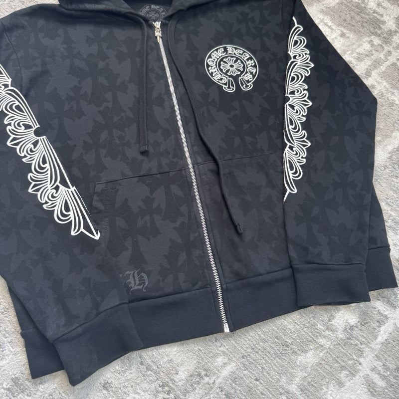 Chrome Hearts Cemetery Cross Monogram Zip Up Hoodie 