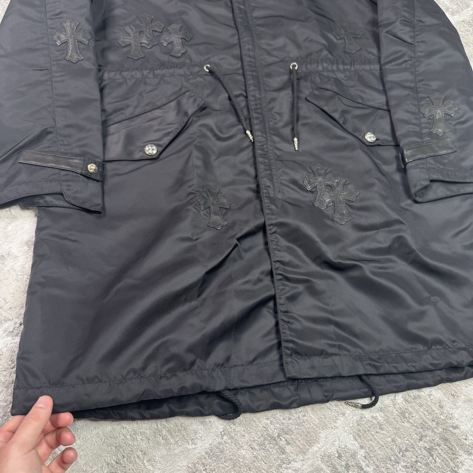 Chrome Hearts Cross Patch Nylon Fishtail Zip Up Parka Jacket 