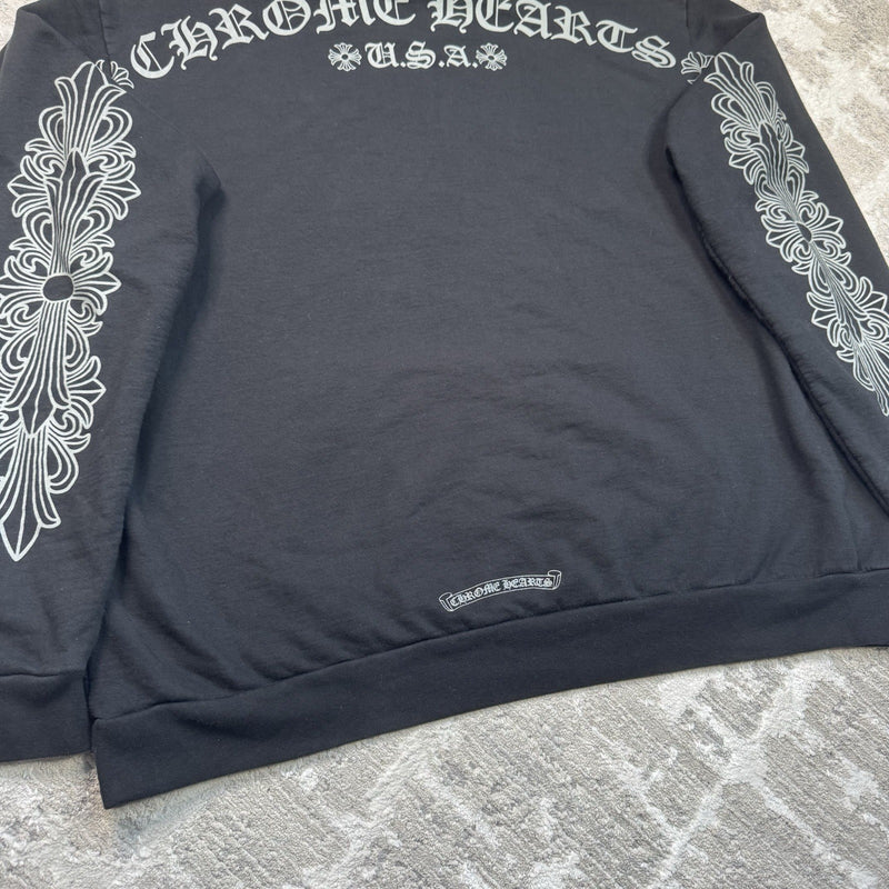 Chrome Hearts Friends And Family Grey Print Floral Pullover Hoodie 