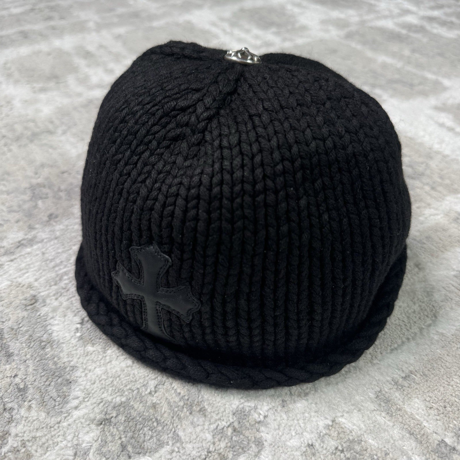 Chrome Hearts Cashmere Leather Patch Cross Beanie Hat 