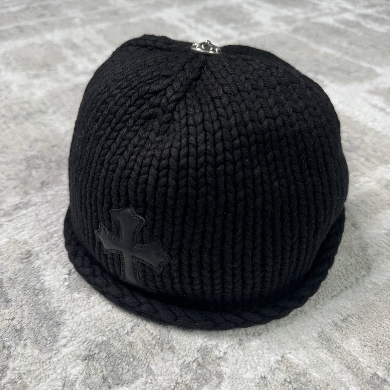 Chrome Hearts Cashmere Leather Patch Cross Beanie Hat 