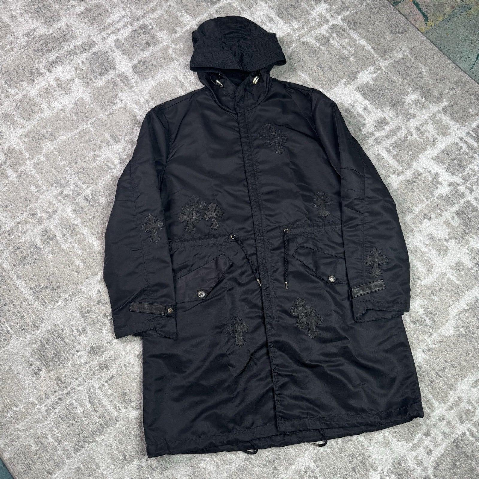 Chrome Hearts Cross Patch Nylon Fishtail Zip Up Parka Jacket 