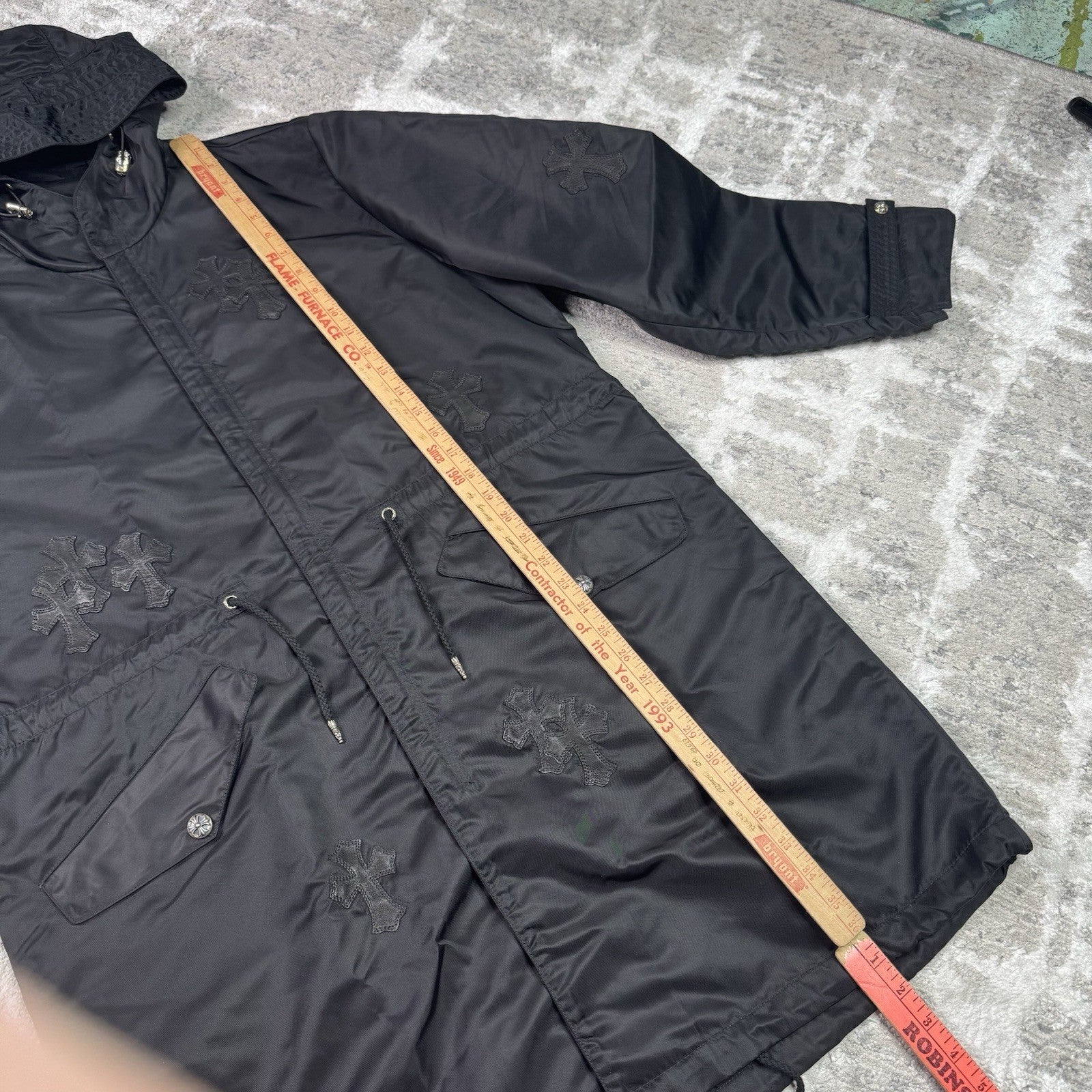 Chrome Hearts Cross Patch Nylon Fishtail Zip Up Parka Jacket 