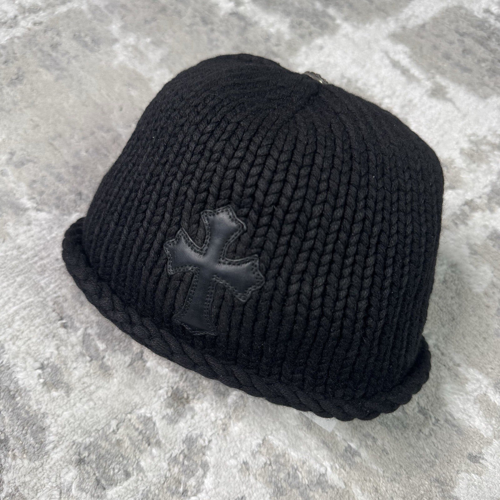 Chrome Hearts Cashmere Leather Patch Cross Beanie Hat 